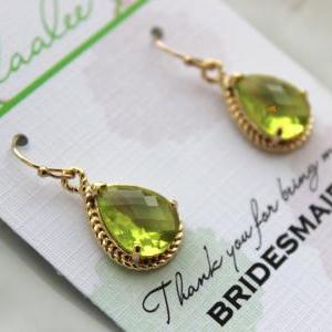 Gold Peridot Earrings Apple Green Wedding Jewelry..