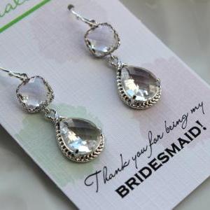 Silver Crystal Earrings Two Tiered - Clear Crystal..