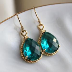 Topaz Earrings Gold Wedding Jewelry - Sea Blue..