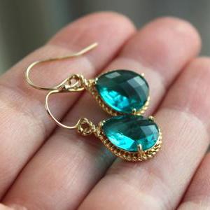 Topaz Earrings Gold Wedding Jewelry - Sea Blue..