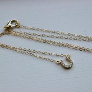 Gold Horseshoe Necklace Cz Crystal Horse Shoe..