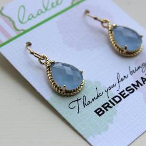 Gold Periwinkle Earrings Wedding Jewelry - Blue..