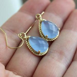 Gold Periwinkle Earrings Wedding Jewelry - Blue..