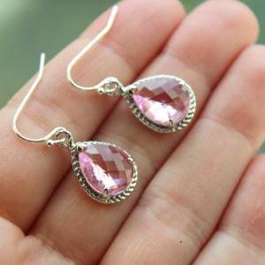 Silver Light Pink Earrings Blush Wedding Jewelry -..