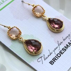 Gold Blush Eggplant Earrings Two Tiered -..
