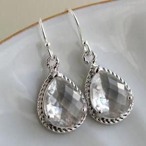 Crystal Earrings Silver Crystal Wedding Jewelry..