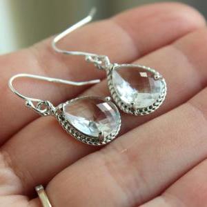Crystal Earrings Silver Crystal Wedding Jewelry..