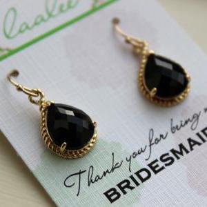 Black Earrings Gold Wedding Jewelry - Jet Black..