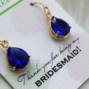 Gold Cobalt Earrings Electric Blue Wedding Jewelry..