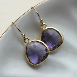 Gold Tanzanite Earrings Purple Wedding Jewelry..