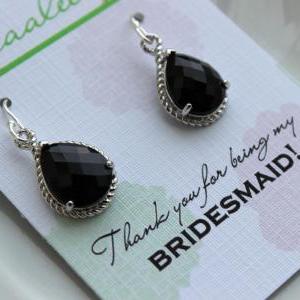 Silver Black Earrings Wedding Jewelry - Jet Black..