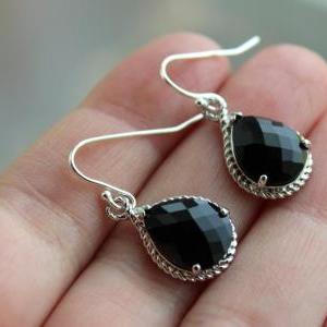Silver Black Earrings Wedding Jewelry - Jet Black..