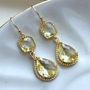 Gold Citrine Earrings Two Tiered - Yellow Topaz..