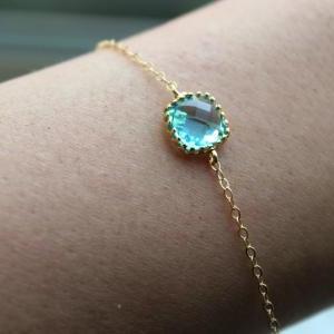 Dainty Gold Aquamarine Bracelet Bridesmaid Gift..