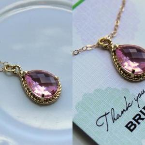 Gold Light Pink Necklace - Blush Wedding Necklace..