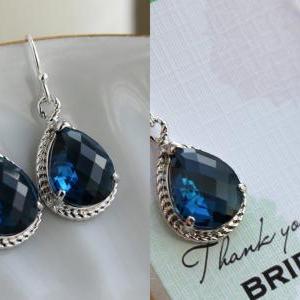 Sapphire Earrings Silver Navy Blue Wedding Jewelry..