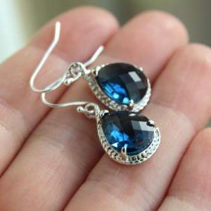 Sapphire Earrings Silver Navy Blue Wedding Jewelry..