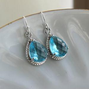 Silver Aquamarine Earrings Wedding Jewelry - Blue..