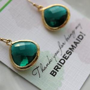Gold Large Emerald Green Earrings Jade Wedding..