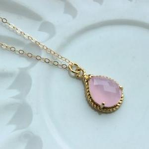 Gold Pink Opal Necklace - Blush Wedding Necklace..
