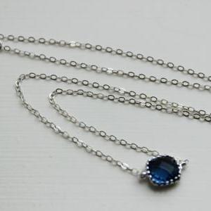 Dainty Silver Sapphire Necklace - Bridesmaid Gift..