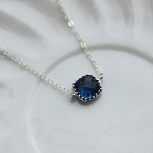 Dainty Silver Sapphire Necklace - Bridesmaid Gift..