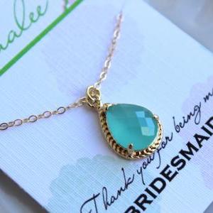 Gold Mint Necklace Blue Jewelry - Mint Wedding..