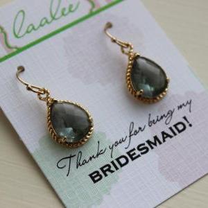 Charcoal Gray Earrings Gold Wedding Jewelry - Grey..