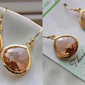 Gold Large Blush Earrings Champagne Peach Pink..
