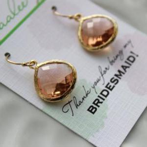 Gold Large Blush Earrings Champagne Peach Pink..