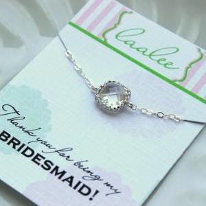 Dainty Silver Crystal Bracelet Bridesmaid Gift..