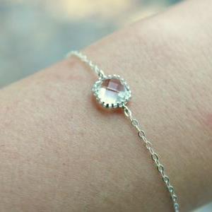 Dainty Silver Crystal Bracelet Bridesmaid Gift..