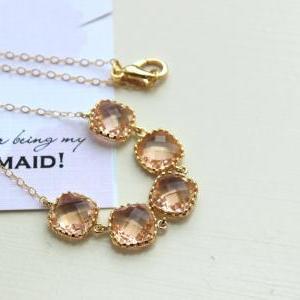 Gold Peach Blush Necklace - Bridesmaid Gift Pink..
