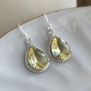 Yellow Citrine Earrings Silver Wedding Jewelry..