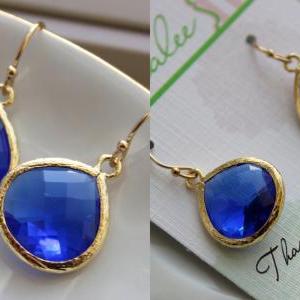 Gold Large Cobalt Earrings Electric Blue Wedding..
