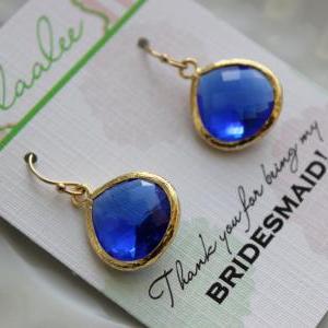 Gold Large Cobalt Earrings Electric Blue Wedding..