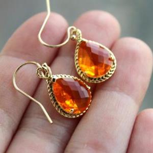 Gold Burnt Orange Earrings Tangerine Wedding..