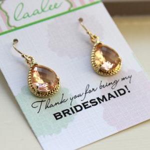 Gold Blush Earrings Champagne Peach Pink Wedding..