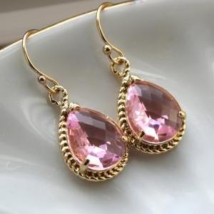 Gold Light Pink Earrings Gold Blush Wedding..