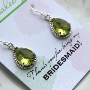 Silver Peridot Earrings Apple Green Wedding..