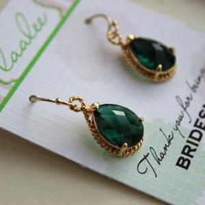 Emerald Green Earrings Gold Wedding Jewelry -..