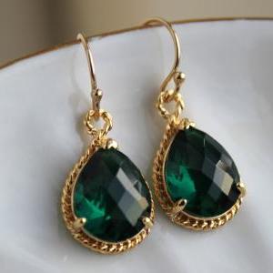 Emerald Green Earrings Gold Wedding Jewelry -..