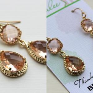 Gold Blush Earrings Two Tiered - Champagne Peach..
