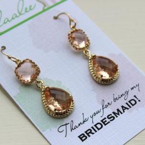 Gold Blush Earrings Two Tiered - Champagne Peach..