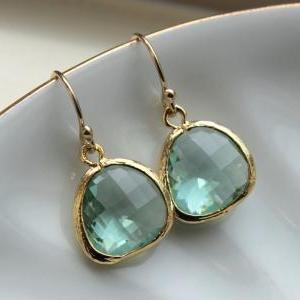 Gold Prasiolite Green Earrings Wedding Jewelry..