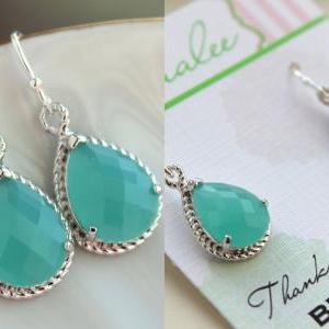 Silver Blue Mint Earrings Wedding Jewelry - Aqua..