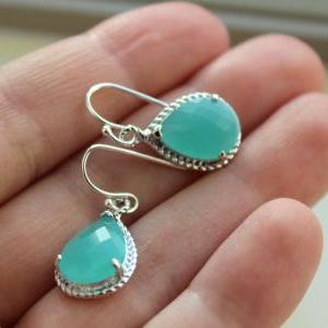 Silver Blue Mint Earrings Wedding Jewelry - Aqua..