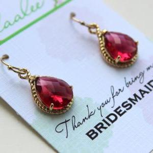 Ruby Red Earrings Gold Wedding Jewelry -..