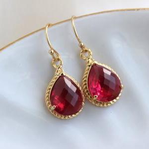 Ruby Red Earrings Gold Wedding Jewelry -..