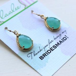 Mint Earrings Gold Wedding Jewelry - Aqua Blue..